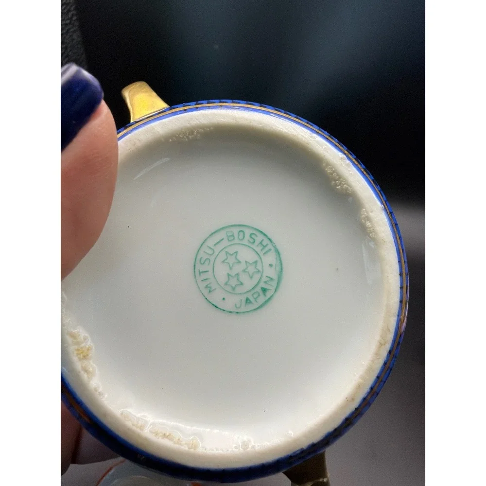 Vintage Mitsu-Boshi Japan Thousand Faces Porcelain Sugar Bowl and Creamer Set
